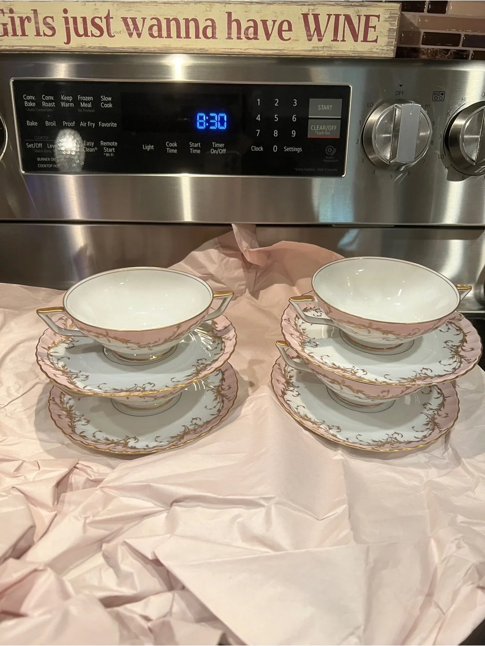 Royal Tettau Germany 1794 Elegance Rose Footed Cream Soup and Saucer Set of 4